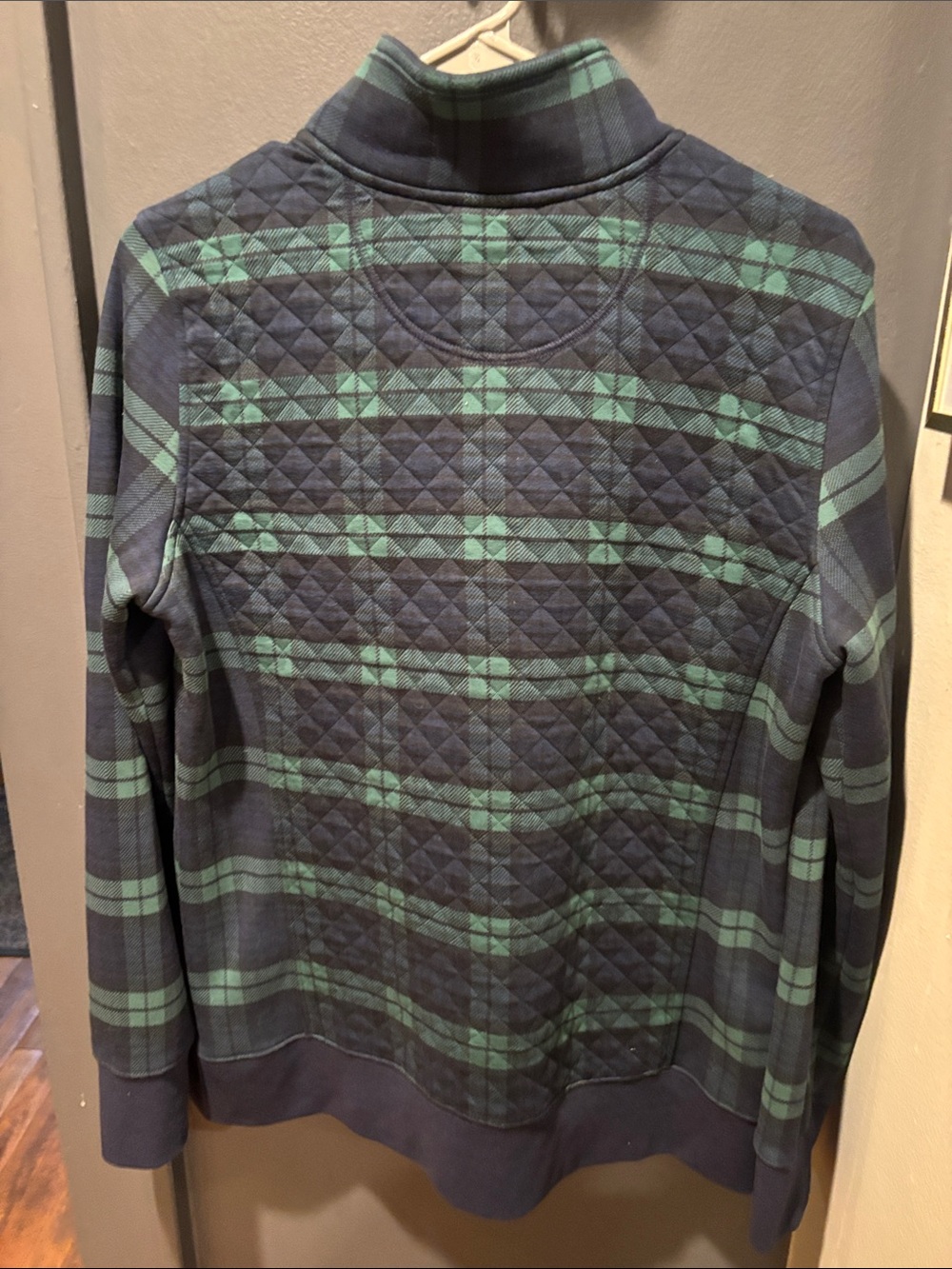 L.L. Bean Navy and Green Quilted Plaid Half-Zip Sweatshirt - Picture 3 of 5